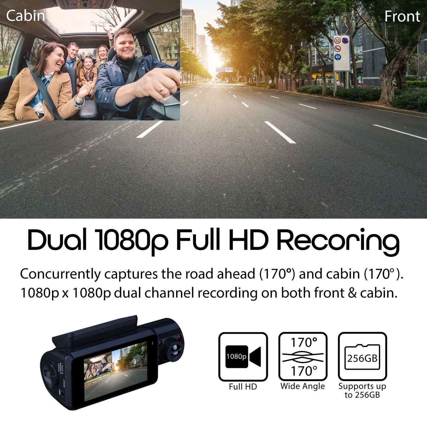 Rexing V3 1080P Front and Inside Cabin Dash Cam with Wi-Fi & GPSize