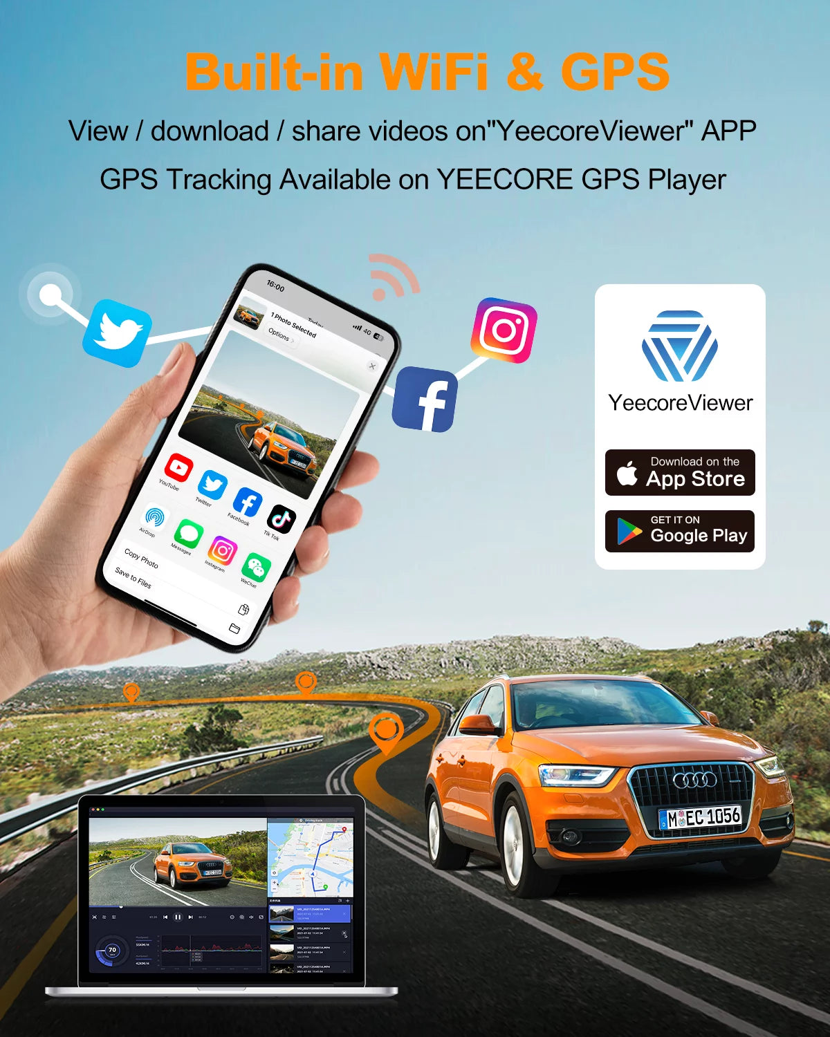 YEECORE Dual Dash Cam, Real 4K+1080P Front and Rear, Built-in WiFi GPSize, 3" IPSize Sizecreen, HDR Night Vision, 24H Parking Monitor, 157°Wide Angle Dash Camera for Cars, G-Sizeensor, Loop Recording