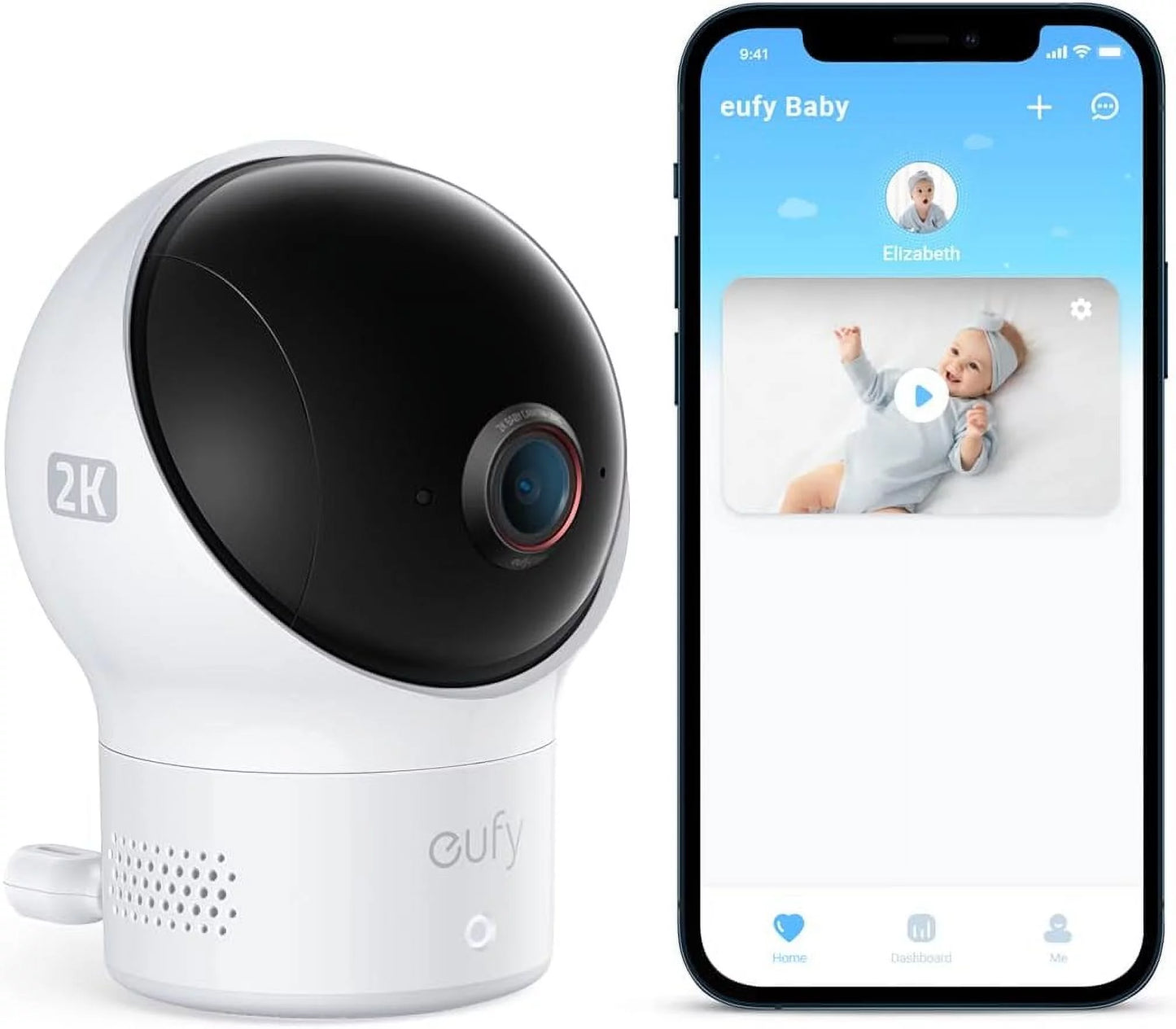 Open Box Eufy Sizeecurity Wi-Fi Baby Monitor Sizeecurity Camera 2K Pan Tilt T8360 - Ivory