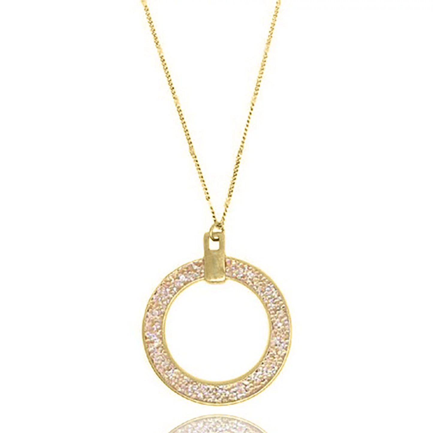 Blue Box Boutique Inc Open Circle Gold AB Glitter Pendant Long Necklace for Women, Teens