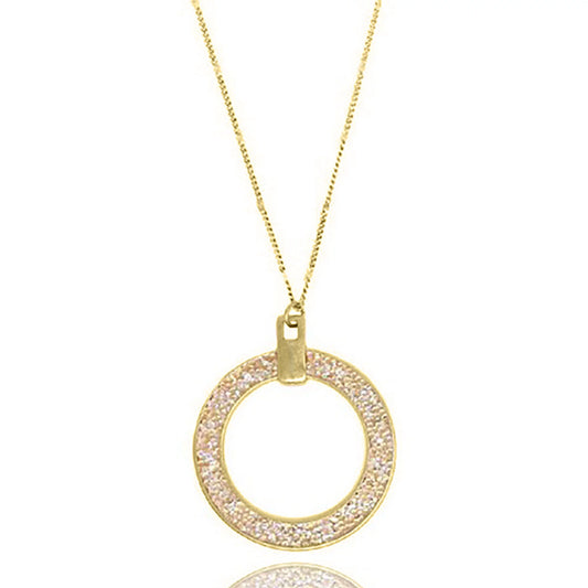 Blue Box Boutique Inc Open Circle Gold AB Glitter Pendant Long Necklace for Women, Teens