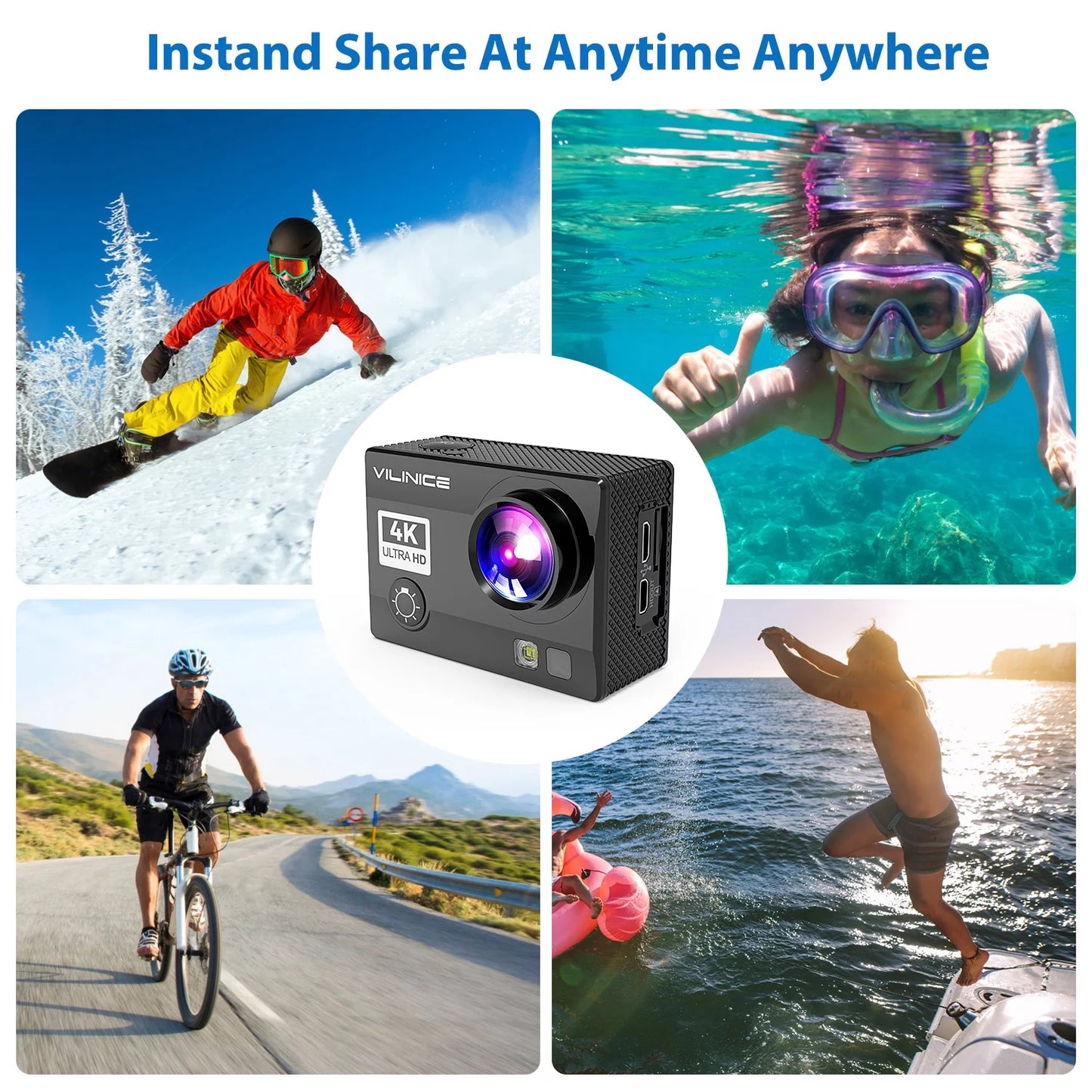 VILINICE Action Camera, 4K WiFi Camera with EISize 30m Underwater Waterproof Cameras for Sizenorkeling, Sizeports Camera with 16MP Sizeony Sizeensor, Camera Compatible Case, Remote Control for Gift, Travel