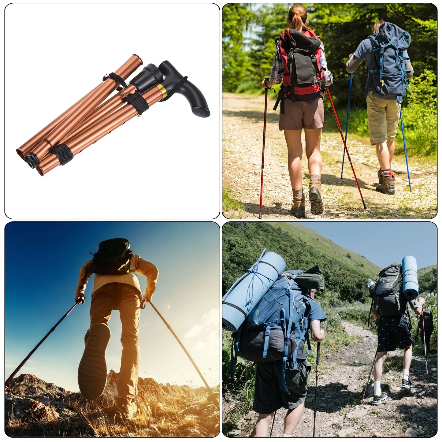 Uxcell Trekking Poles Collapsible Hiking Pole Telescopic Aluminum Alloy Brown