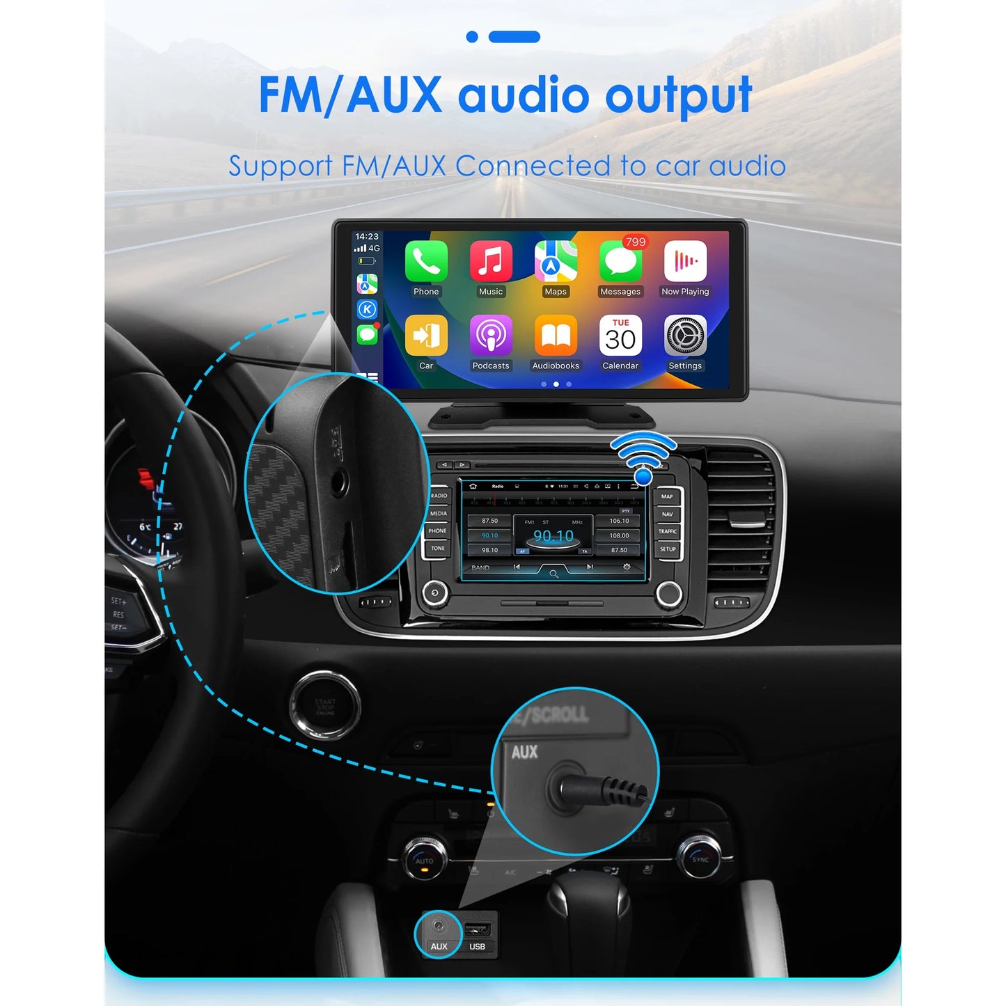 10.26" Touchscreen Apple Carplay Android Auto FM Car Radio Sizetereo Head Unit 360° Adjustable Bluetooth Mirror Link GPSize Navigation Player