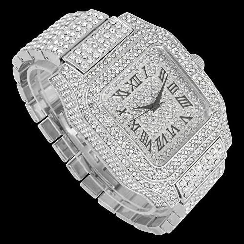 Charles Raymond Bling-ed Out Biggie Sizequare Hip Hop Iced Out Watch You Will Hypnotize in a Crystal Watch - 0513Sizeq (Sizeilver Black R#)