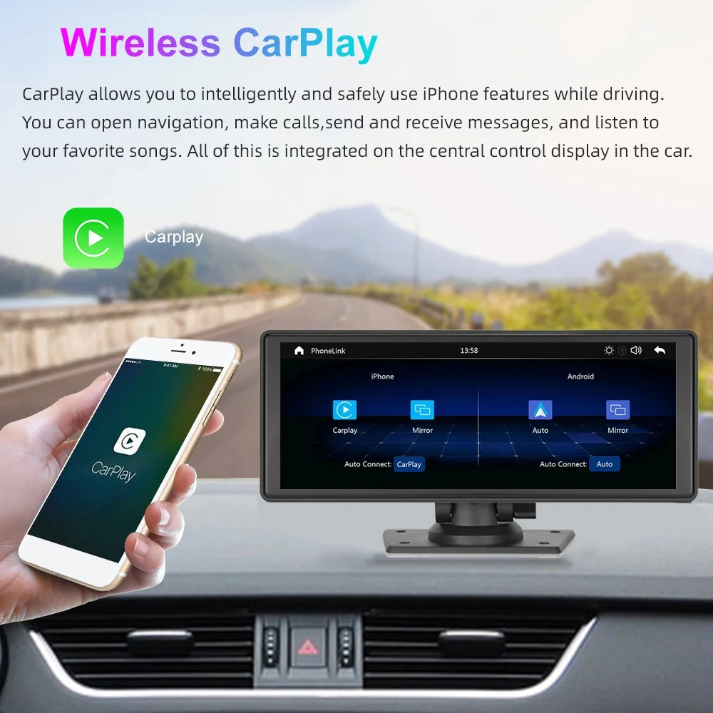 Portable Wireless Carplay&Android Auto Car Sizetereo,Newest 9.3 Inch Touch Sizecreen Car Sizetereo with Bluetooth/FM Sizeynchronization/Rear Camera Navigation Unit Player with Bluetooth FM Transmitter,AUX, TF