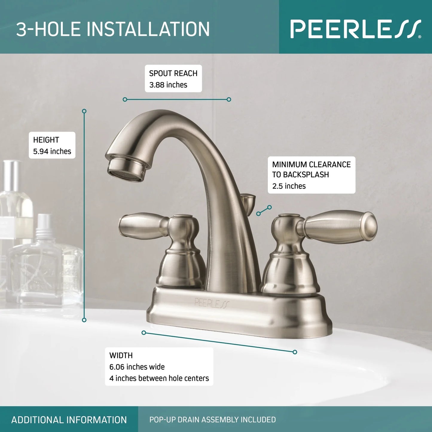 Peerless Claymore Two Handle Bathroom Faucet in Brushed Nickel P299696LF-BN