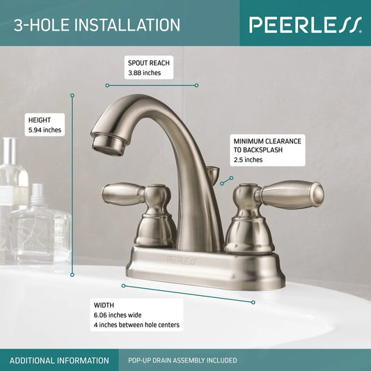 Peerless Claymore Two Handle Bathroom Faucet in Brushed Nickel P299696LF-BN