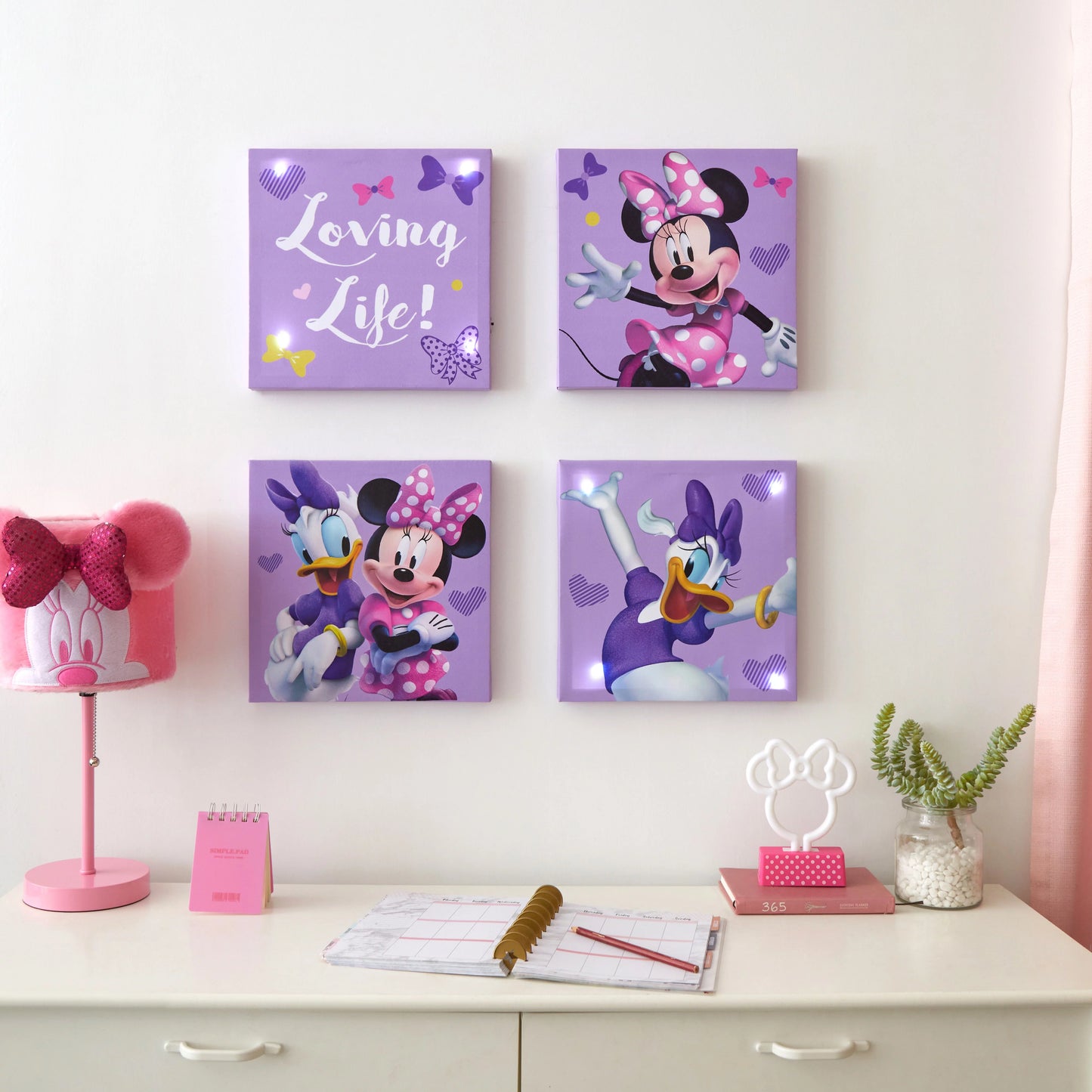 Disney Minnie Mouse Children's Pink 4 Pack Canvas Wall Art