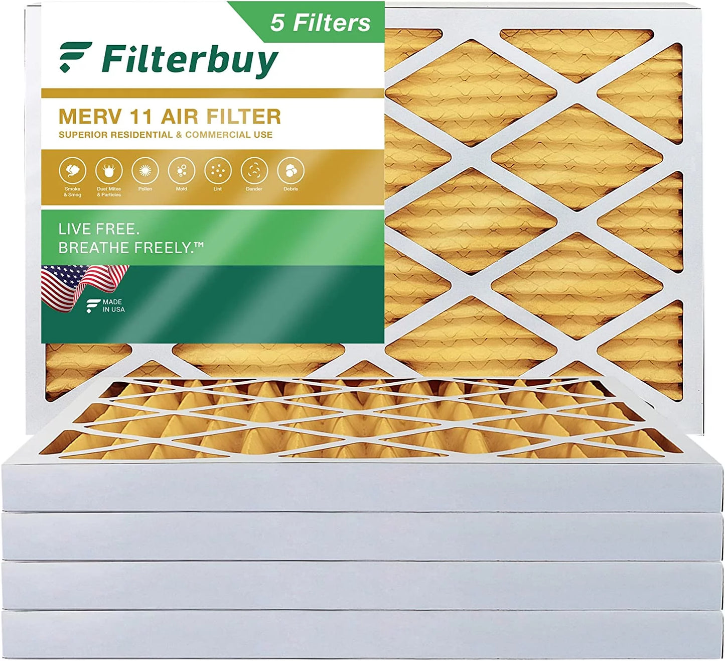 Filterbuy 12x36x2 MERV 11 Pleated HVAC AC Furnace Air Filters (5-Pack)