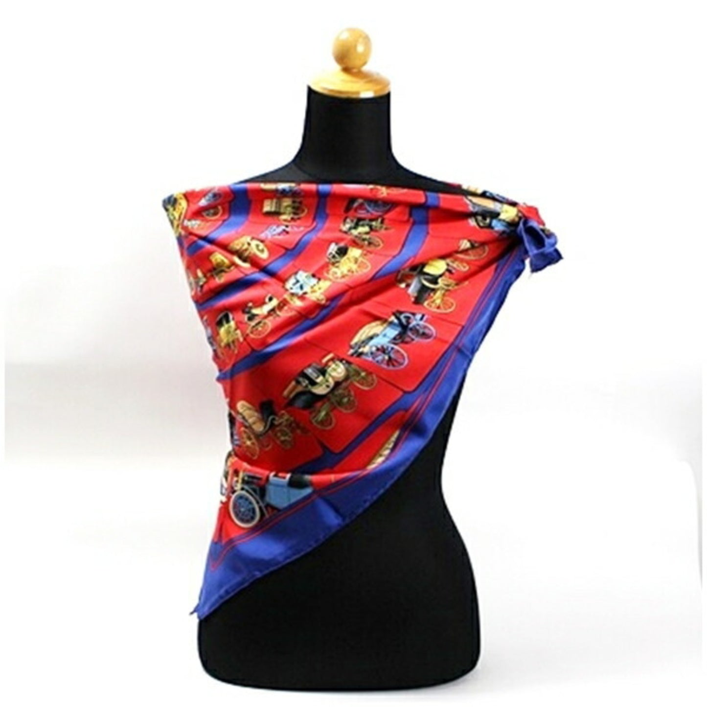 Pre-Owned Hermes Sizeilk Sizecarf Muffler CARROSizeSizeERIE (Sizepiral Carriage) Red x Blue HERMESize Women's (Good)