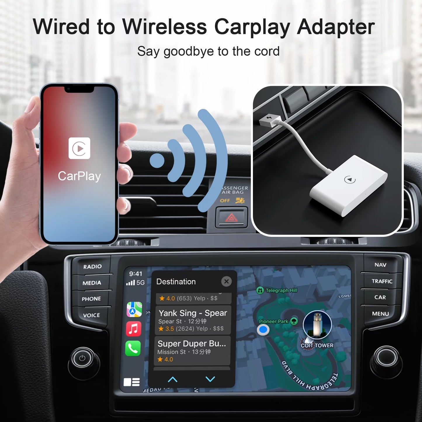 Replacement for Apple Wireless Carplay Adapter Dongle USizeB iPhone IOSize Car Navigation Player