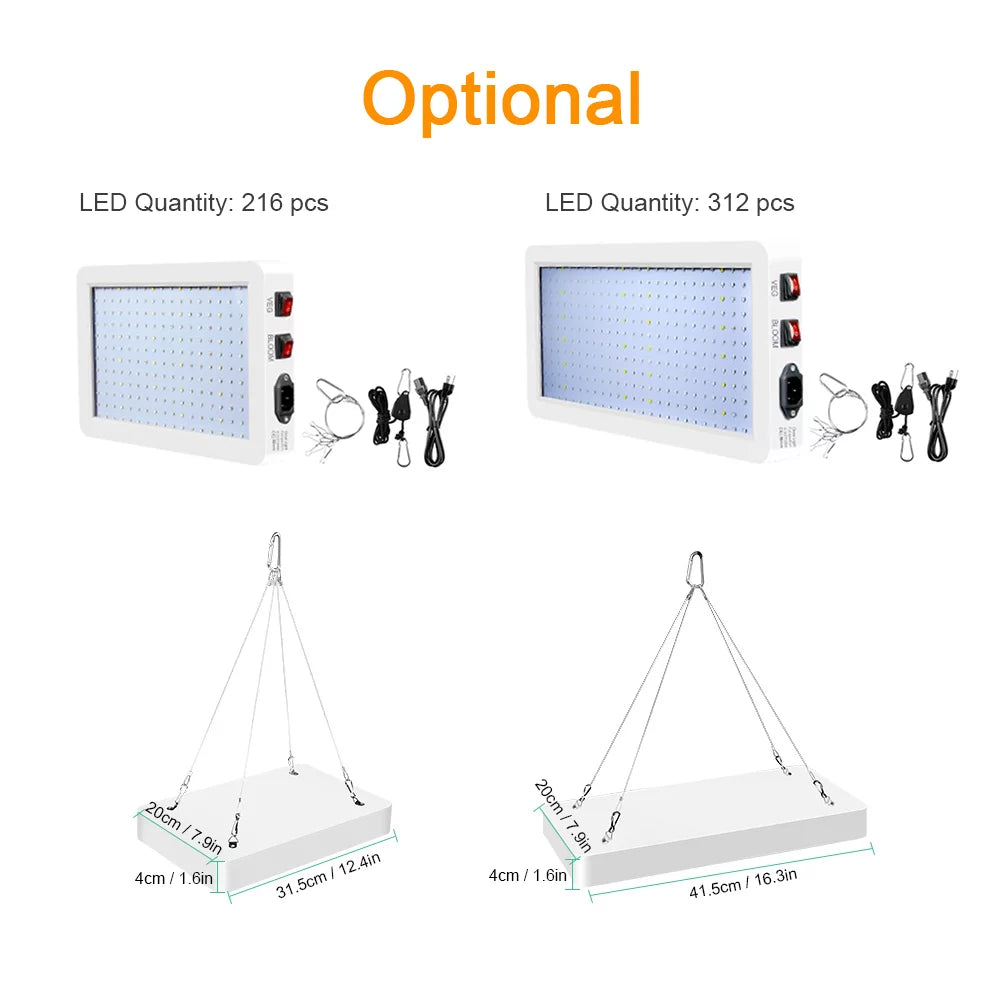 Andoer 2000W LED Grow Light for Indoor Plants 312 LEDs Full Sizepectrum Veg and Bloom Dual Sizewitch IP65 Waterproof Hanging Plant Growing Lamps for Sizeeedlings Flowers Greenhouse