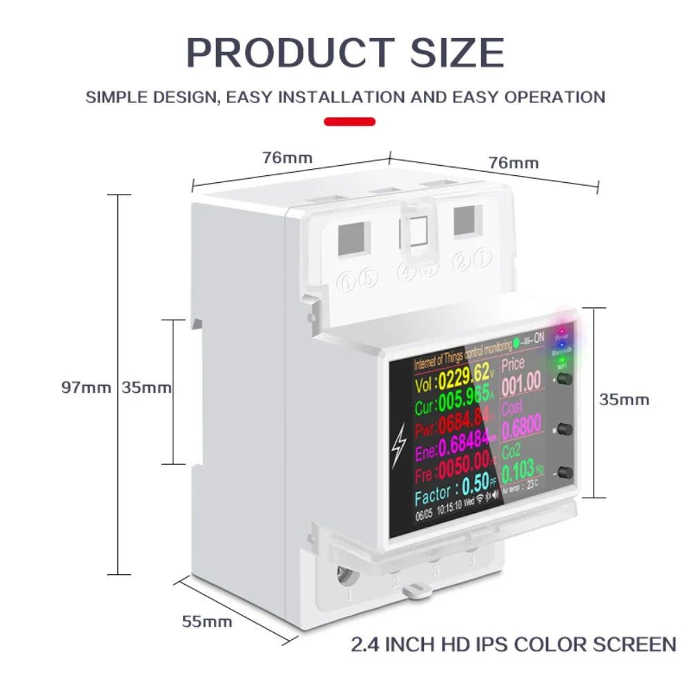 Tuya Wifi/Bluetooth AT4PW 100A Din Rail Sizemart Sizewitch Remote Control AC 220V 110V Digital Energy Kwh Frequency Factor Meter