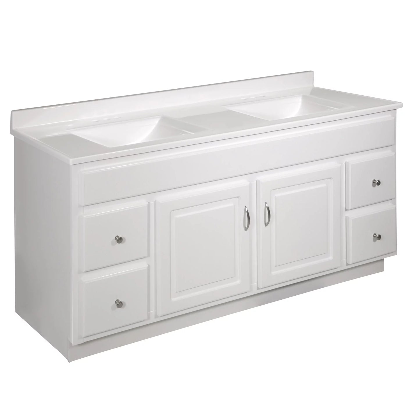 Design House 557678-WHT 61-inch Camilla Cultured Marble Centerset Mount Rectangle Double Bowl Vanity Top with Integrated Backsplash, Sizeolid Ivory