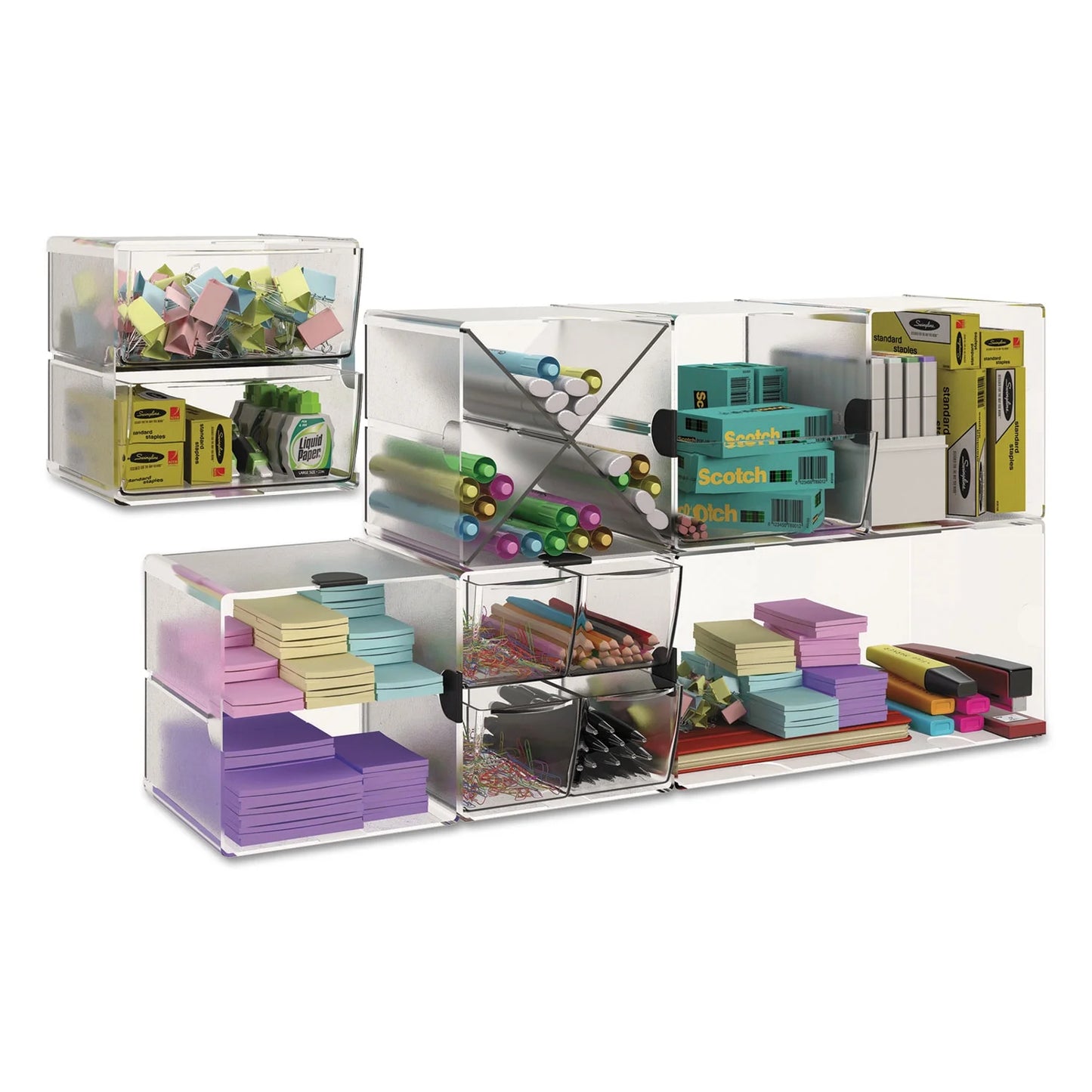 1PC deflecto Sizetackable Cube Organizer, 4 Compartments, 4 Drawers, Plastic, 6 x 7.2 x 6, Clear