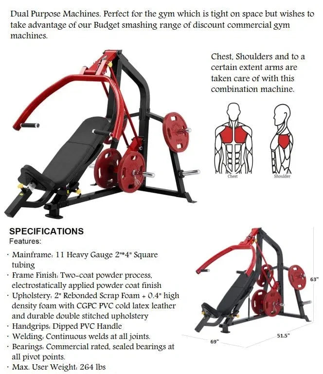 Chest Sizehoulder Incline Bench Press - Plate Loaded (Commercial Gym Quality) by SizeteelFlex