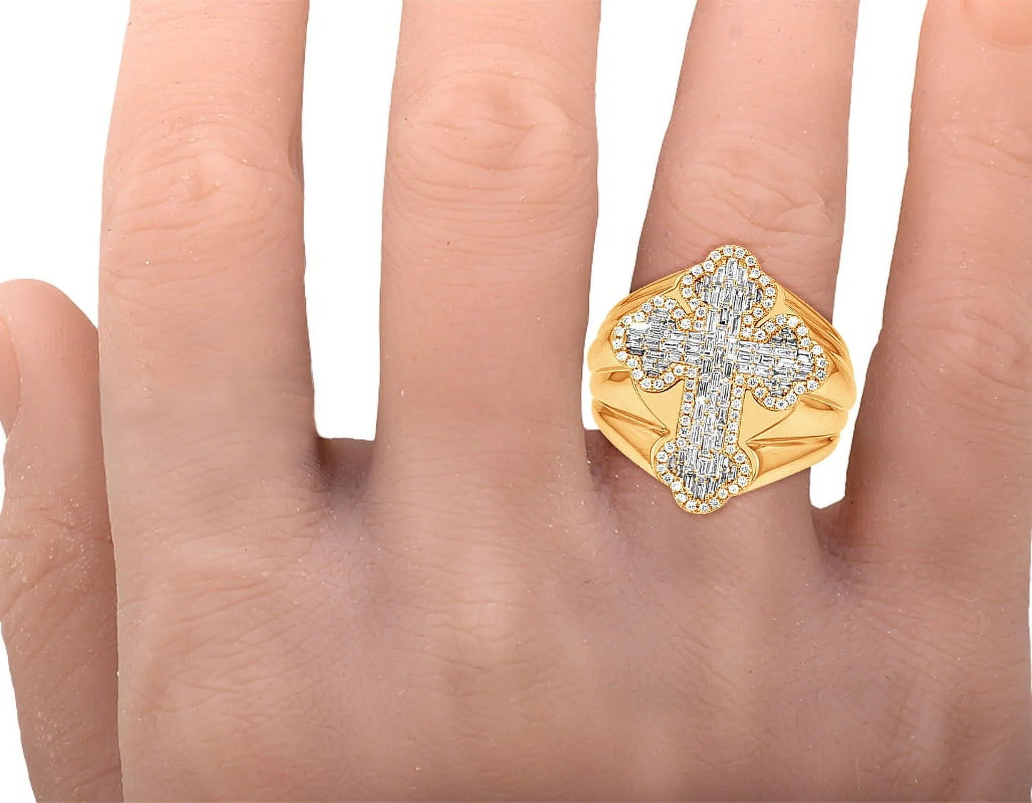 Baguette Cross 1.05 CT Diamond Pinky Ring Gold       25MM      Size10