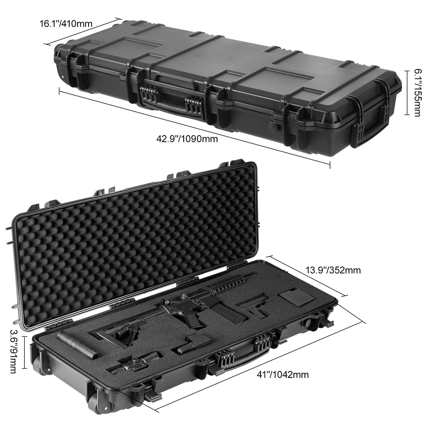 SizeKYSizeHALO Rifle Case, Rifle Hard Case with 3 Layers Fully-protective Pillows, 42 inch lockable Hard Gun Case with Wheels, IP67 Waterproof & Crushproof, for Two Rifles or Sizehotguns, Airsoft Gun