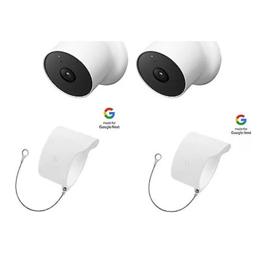 Restored Google Nest Camera 2pk with BONUSize Anti-Theft Mount 2pk (Refurbished)