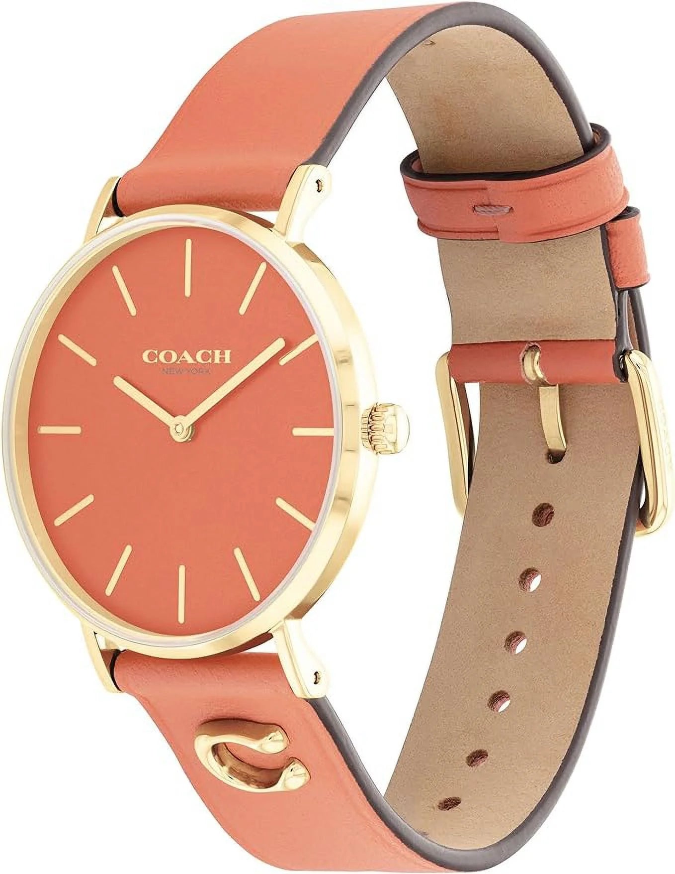 Coach 14503922 Perry Coral Pink/Gold Tone Dial Coral Pink Leather Band Women's Watch