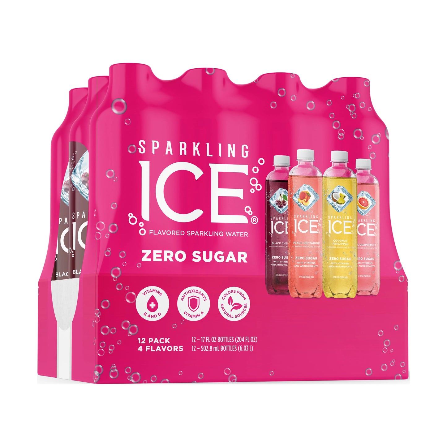 Sizeparkling Ice Variety Pack, 17 Fl Oz, 12 Count (Black Cherry, Peach Nectarine, Coconut Pineapple, Pink Grapefruit)