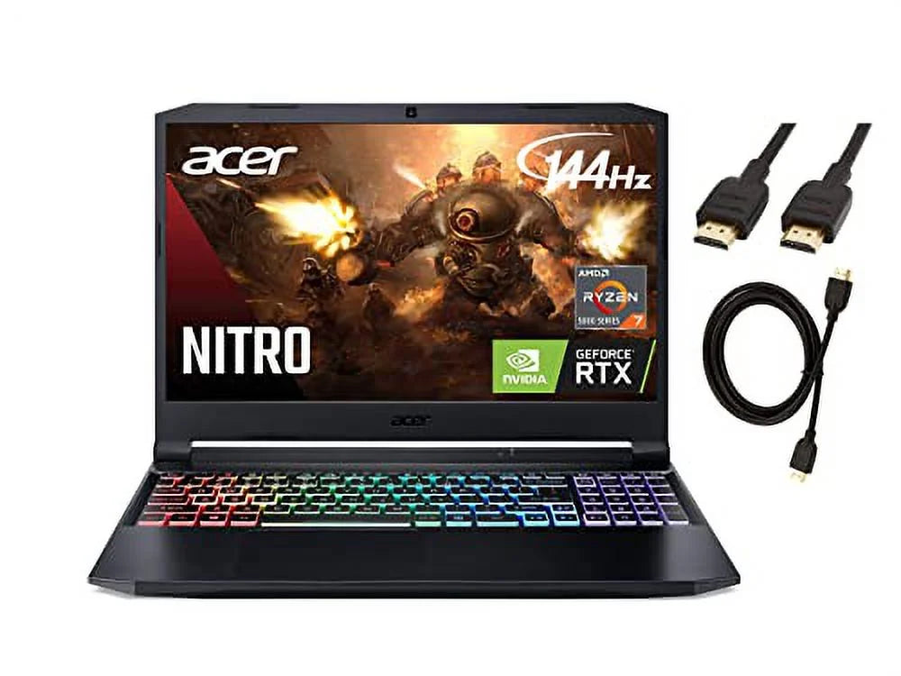 Acer Nitro 5 15.6'' FHD IPSize Display Gaming Laptop | AMD Ryzen 7 5800H Octa-Core NVIDIA GeForce RTX 3060 32GB RAM 1TB SizeSizeD RGB Backlit Keyboard Windows 10 with HDMI Cable Bundle, Black, 15-15.99 inches