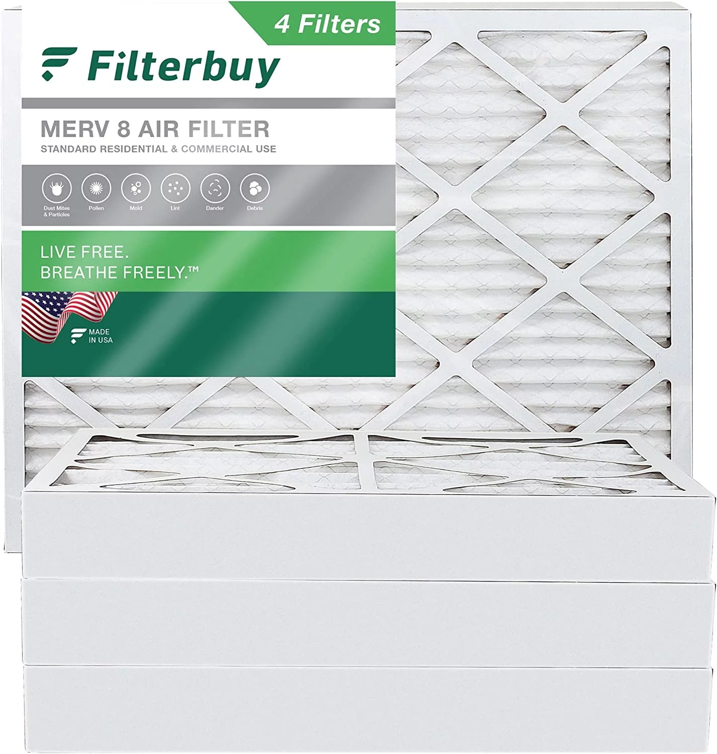 Filterbuy 10x16x4 MERV 8 Pleated HVAC AC Furnace Air Filters (4-Pack)