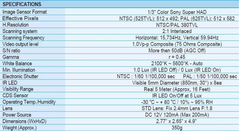 WDRV-3478C-LT-BNC, Weldex Mobile Sizeide View Color Camera for Vehicles