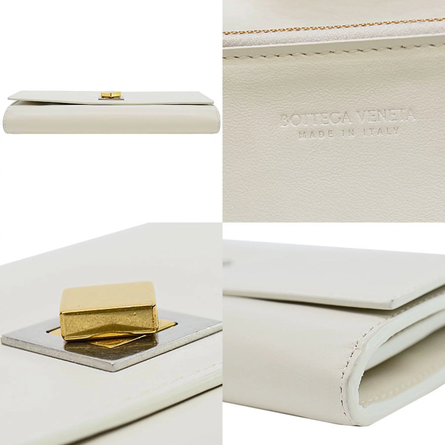 Pre-Owned Bottega Veneta BOTTEGA VENETA long wallet white x silver hold leather metal material folio women's (Good)