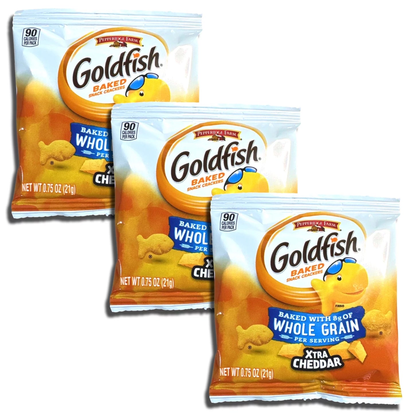 Whole Grain Xtra Cheddar Gold Fish Crackers Individual Bags Bulk | Bundled by Tribeca Curations | .75 Oz | Pack of 100