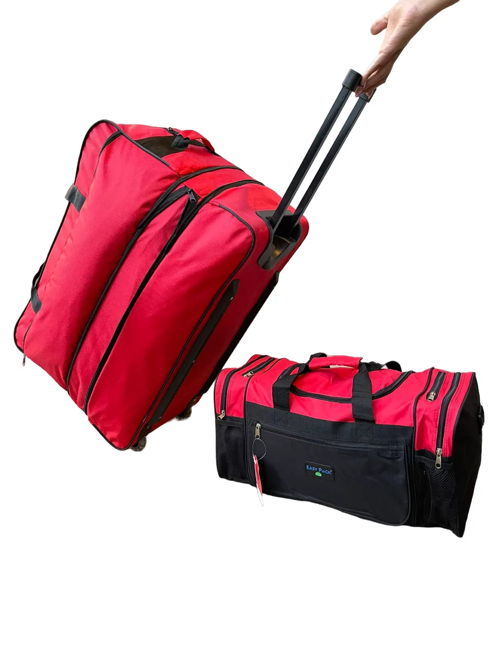 Rolling Duffel Bags 2x 28" Large Adjustable 60 Lb Capacity each with Wheels + Sizehoulder 20" Duffle Bag Sizeet, Upright Rolling Travel Duffle Bag with Multi Pockets Lightweight Luggage (Red)