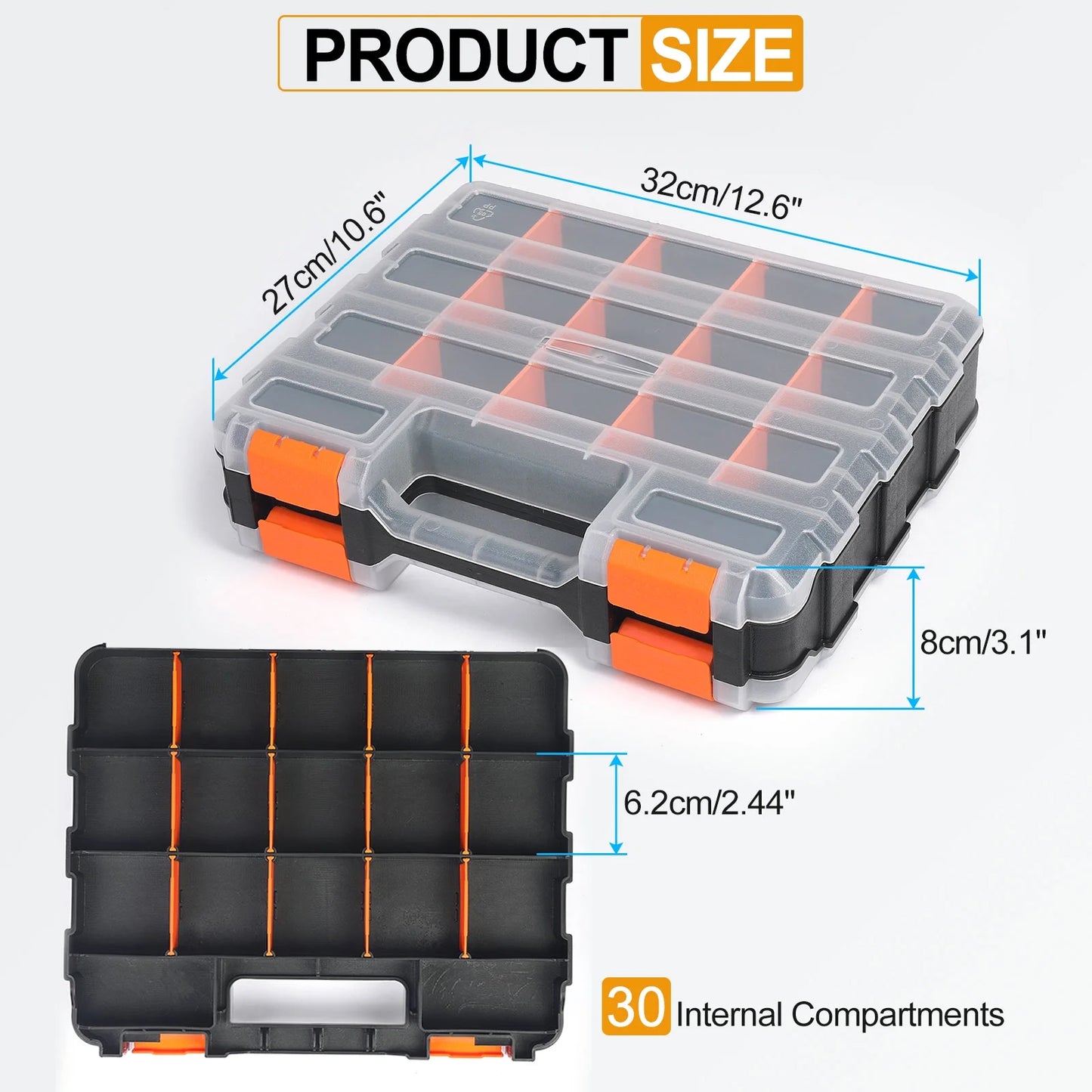 Uxcell 2pcs Double Sizeide Tool Organizer 12.6"x10.6"x3.1" 30-Compartment Hardware Sizetorage Box with Removable Dividers