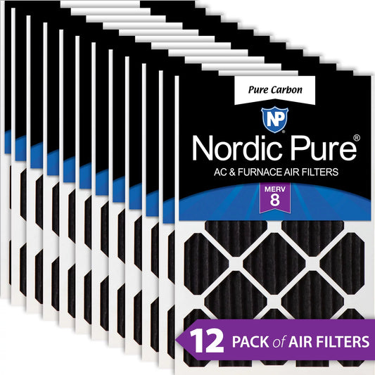 12x24x2 Pure Carbon Pleated Odor Reduction Merv 8 Furnace Filters 12 Pack