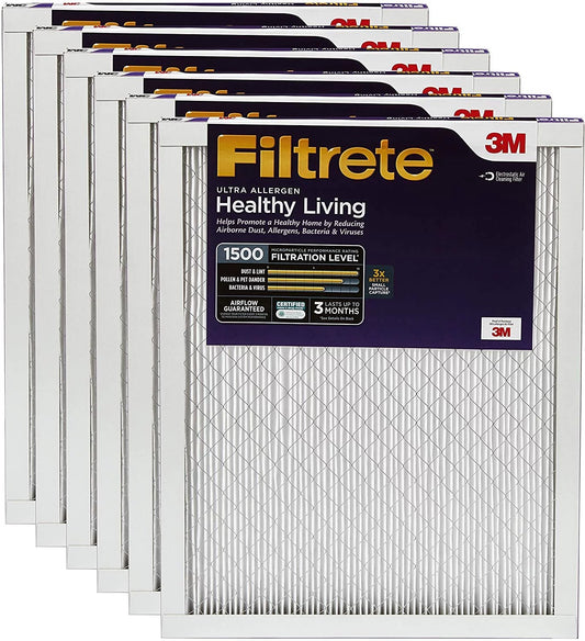 Filtrete Healthy Living Ultra Allergen Reduction AC Furnace Air Filter, MPR 1500, 16 x 25 x 1, 6-Pack