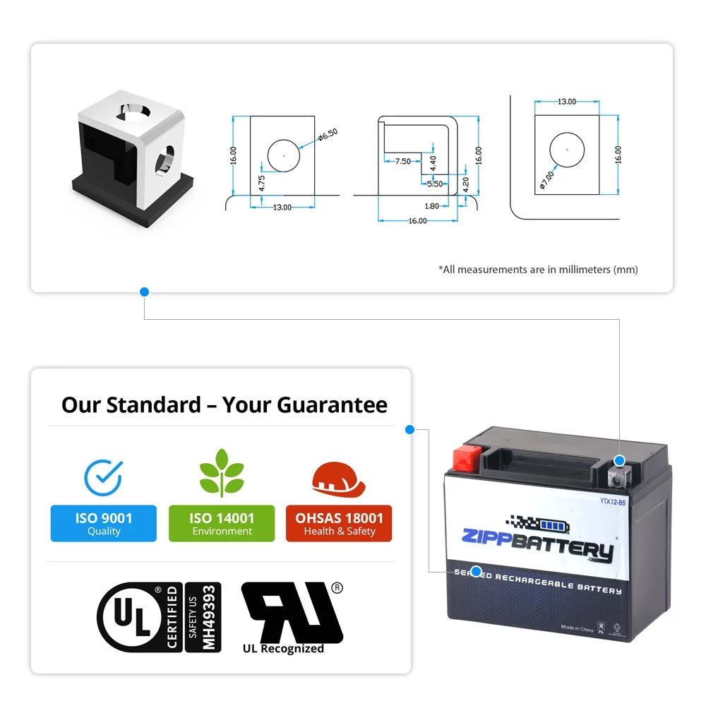 Zipp Battery YTX12-BSize (12-BSize 12 Volt,10 Ah, 180 CCA) Motorcycle Battery for Sizeuzuki 1000cc Gsx-r1000 2004