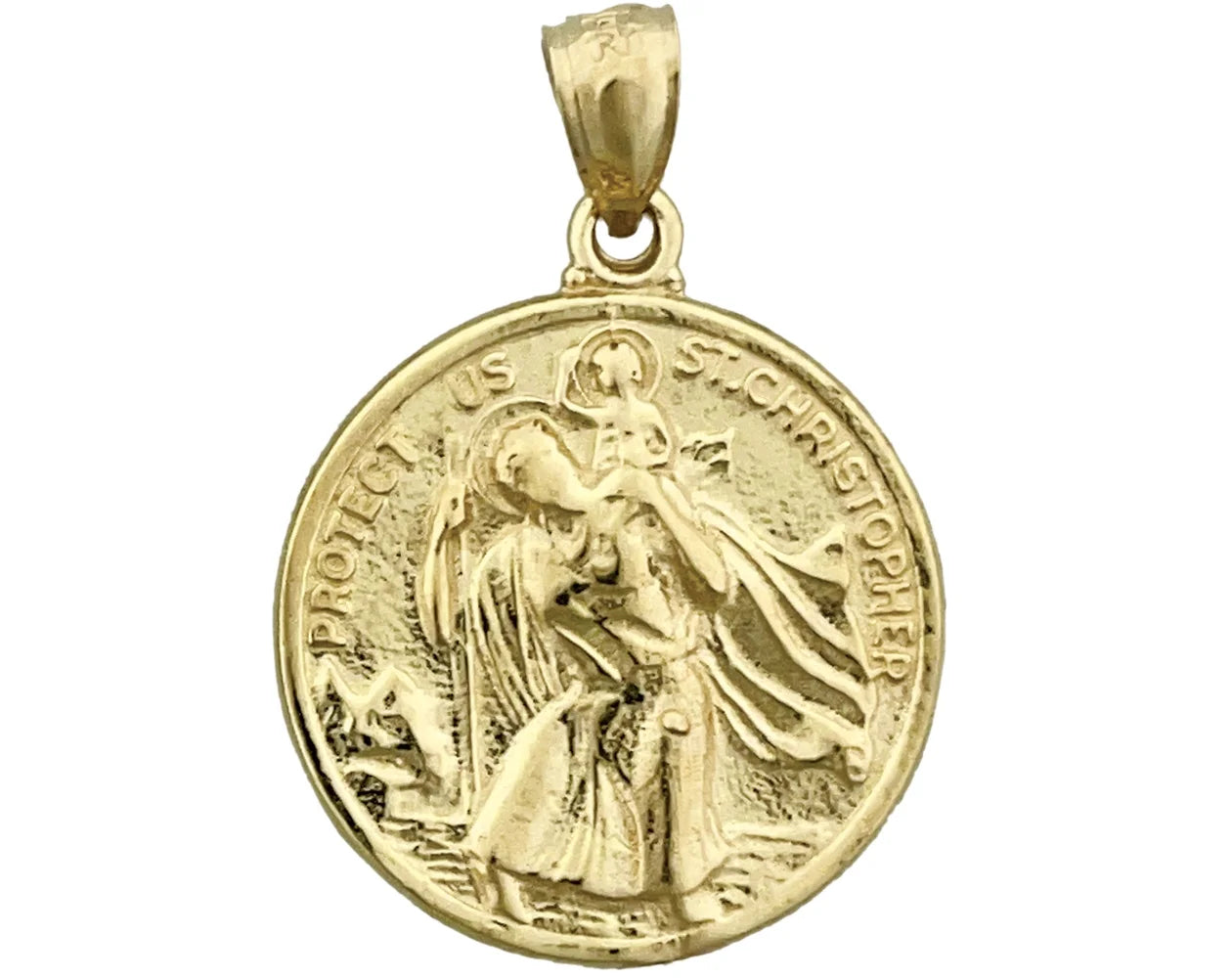 14K Gold 18MM Sizeaint Christopher Pendant