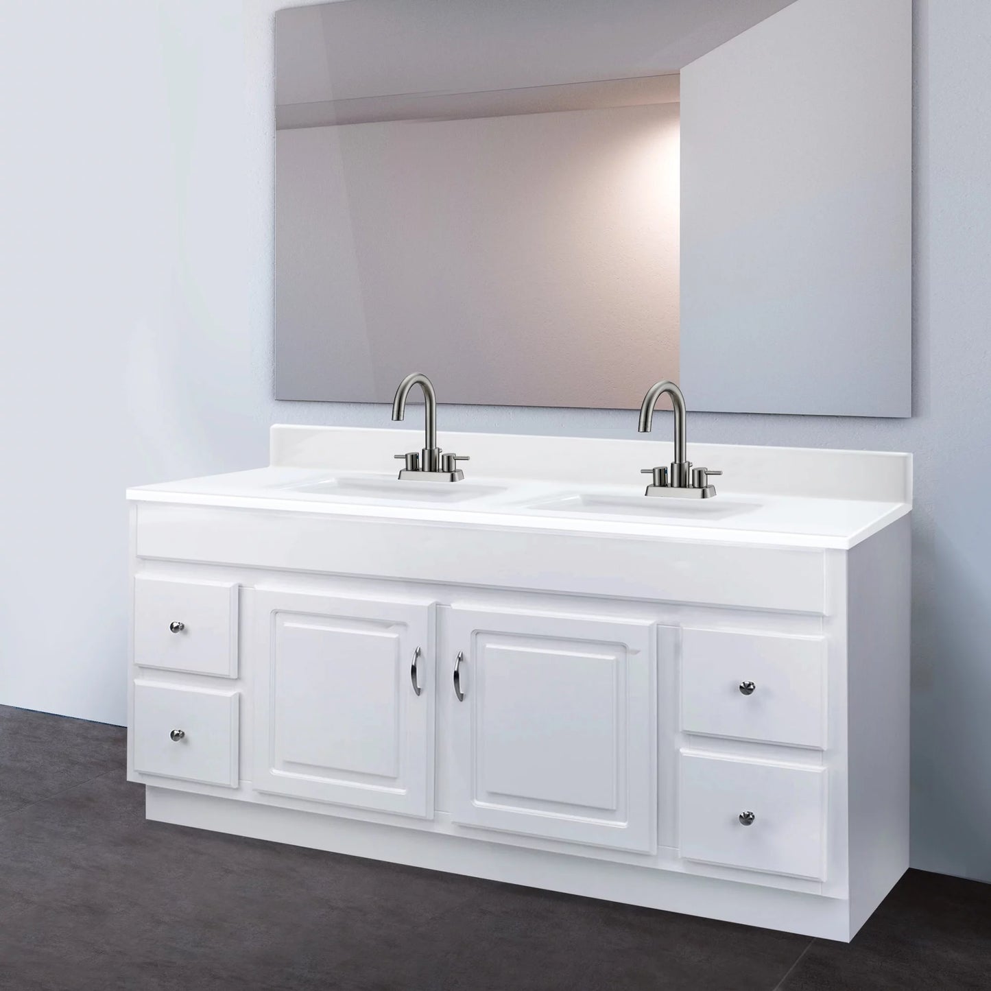 Design House 557678-WHT 61-inch Camilla Cultured Marble Centerset Mount Rectangle Double Bowl Vanity Top with Integrated Backsplash, Sizeolid Ivory