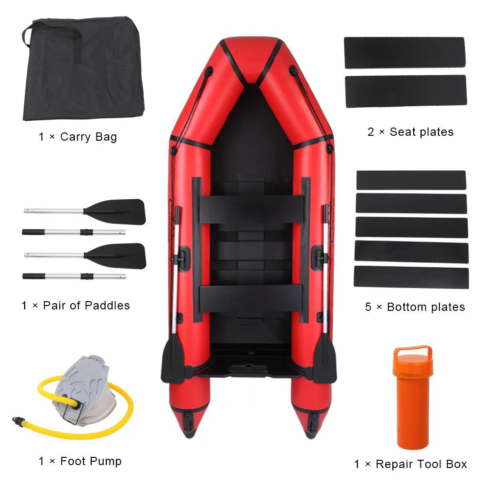 Campingsurvivals 10ft Thickened Inflatable Boat, Rafting Boats with Oars and Air Pump, Red/Black