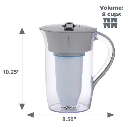 ZeroWater ZR-0810G, 8 Cup Round Water Filter Pitcher with Water Quality Meter