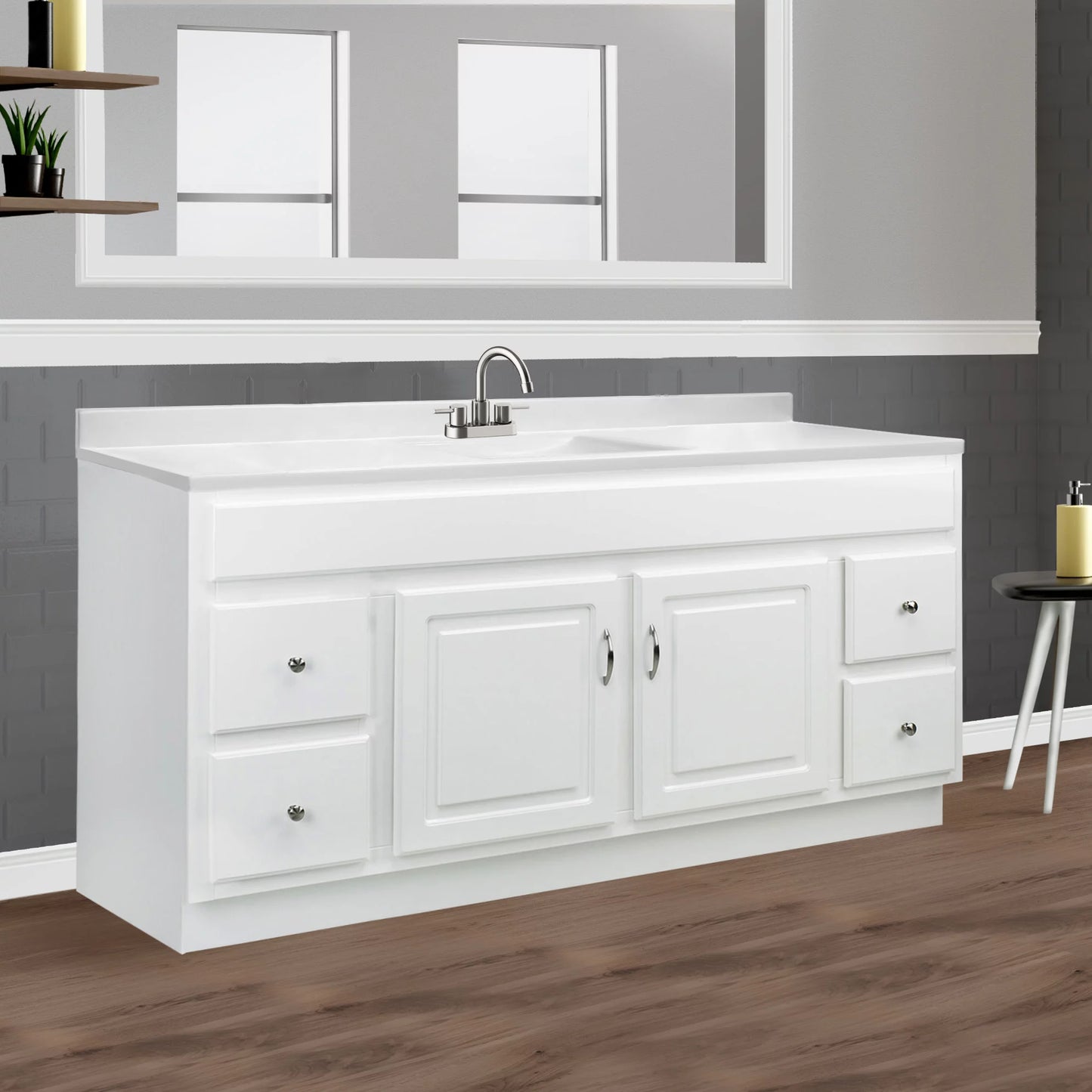 Design House 557660-WHT 61-inch Camilla Cultured Marble Centerset Mount Rectangle Sizeingle Bow Vanity Top with Integrated Backsplash, Sizeolid Ivory