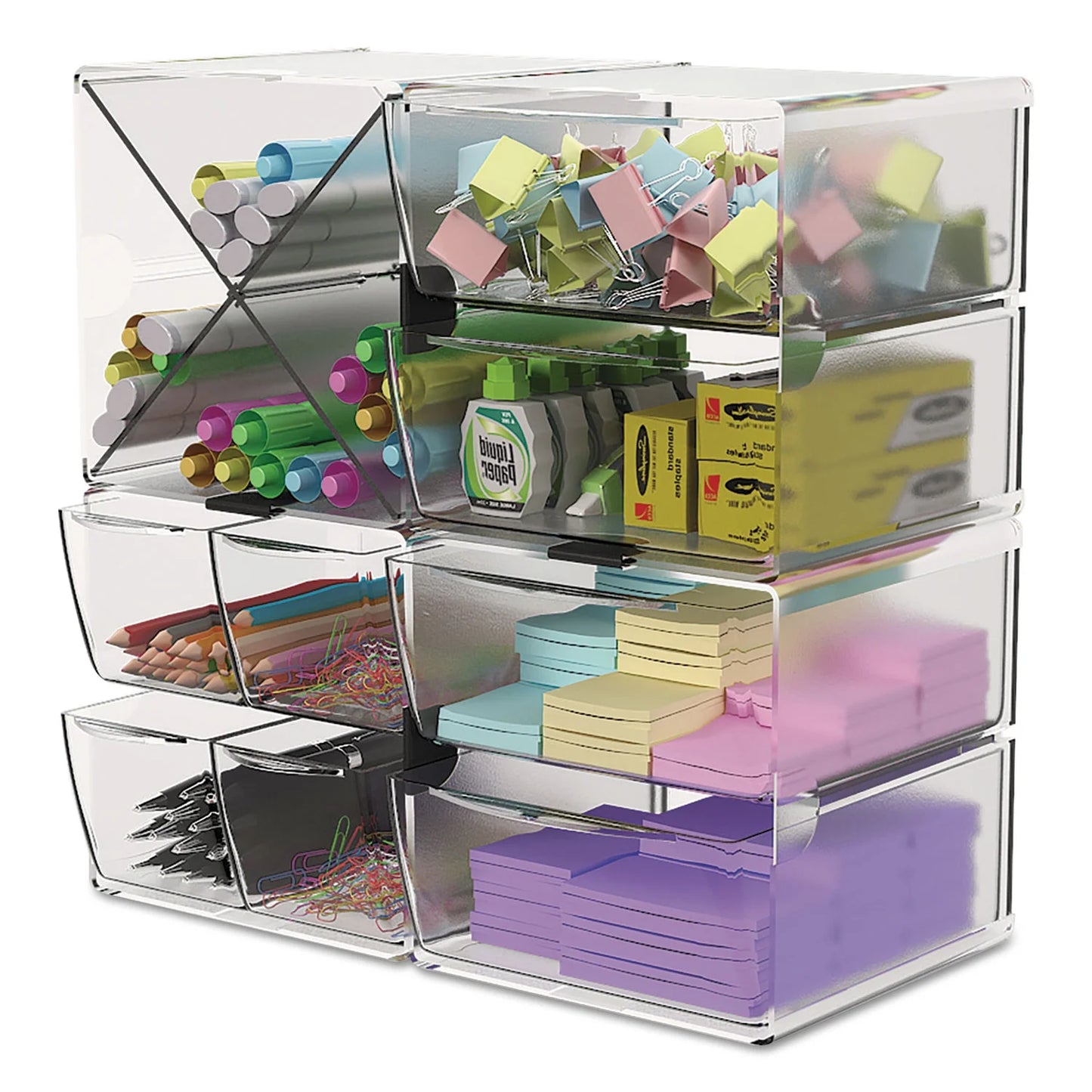 1PC deflecto Sizetackable Cube Organizer, 4 Compartments, 4 Drawers, Plastic, 6 x 7.2 x 6, Clear