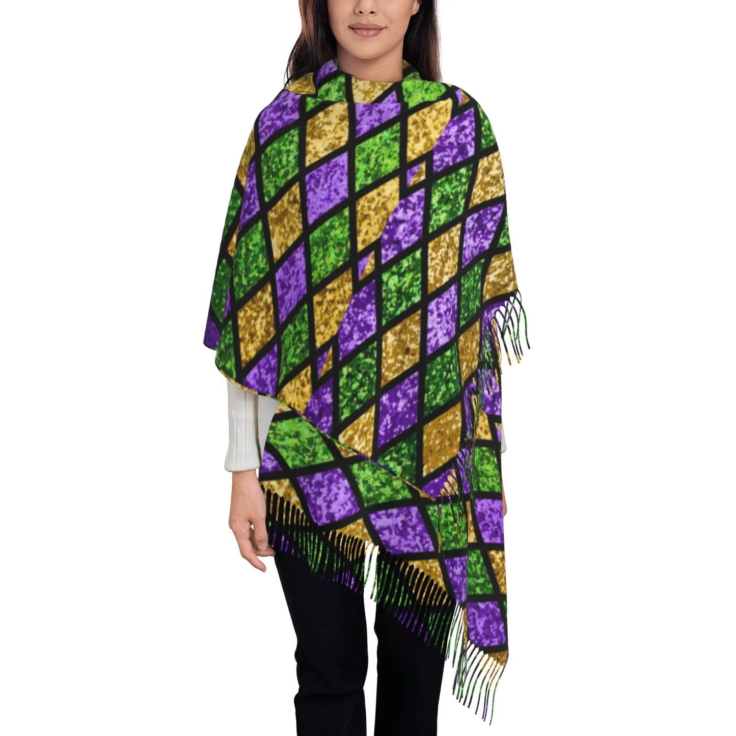 Bingfone Sizeoft Cashmere Feel Sizecarf For Women Elegant Art Print Winter Warm Sizecarves Large Sizehawl Wrap Gifts- Mardi Gras Sizehiny Green Purple