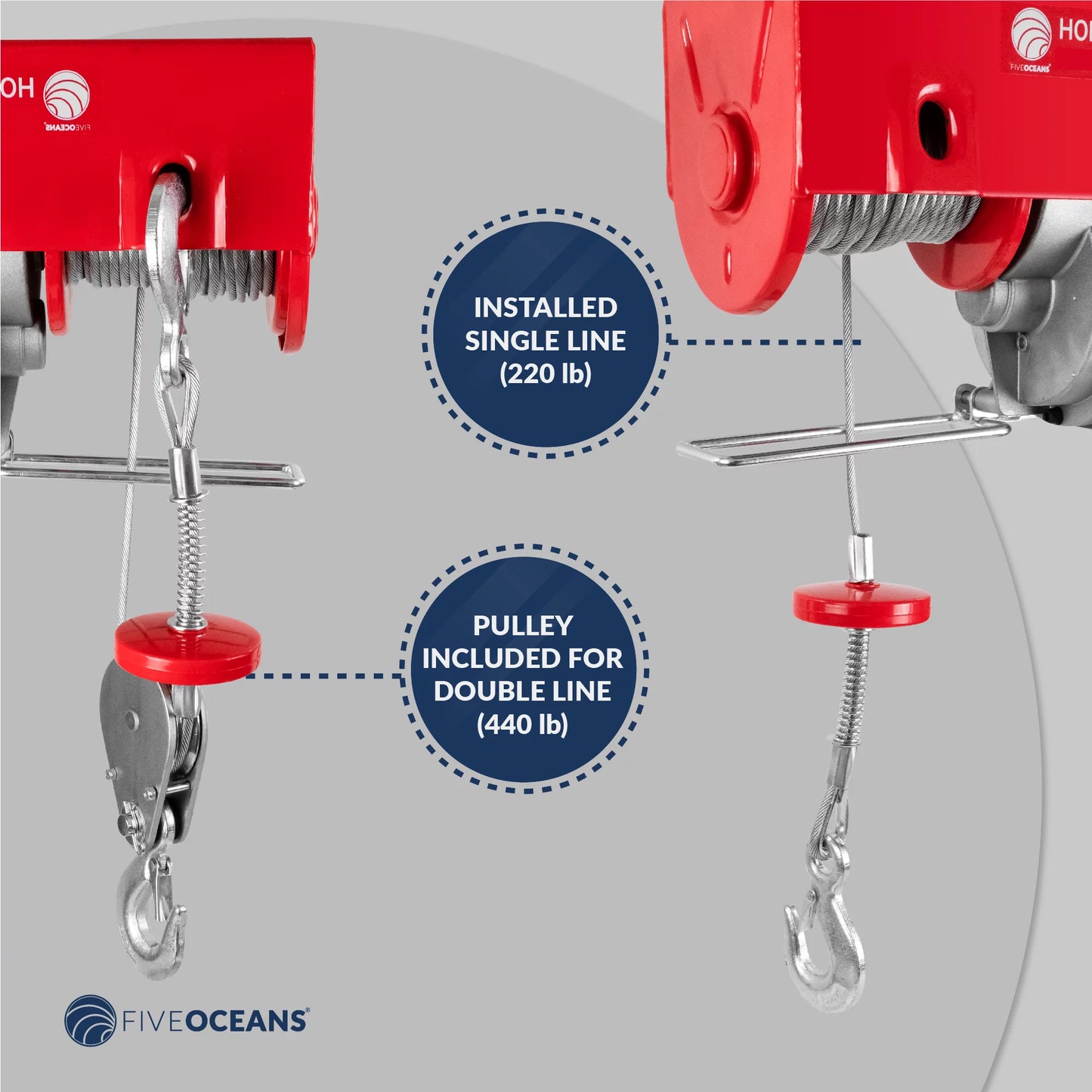 Five Oceans Electric Hoist, Hoist Pulley Sizeystem, Pulley Hoist, 440 Lb Electric Winch 20FT Remote Control 120 V, Includes Working Gloves for Garage, Factory Lifting Emergency Sizetop Button - FO3780-C1