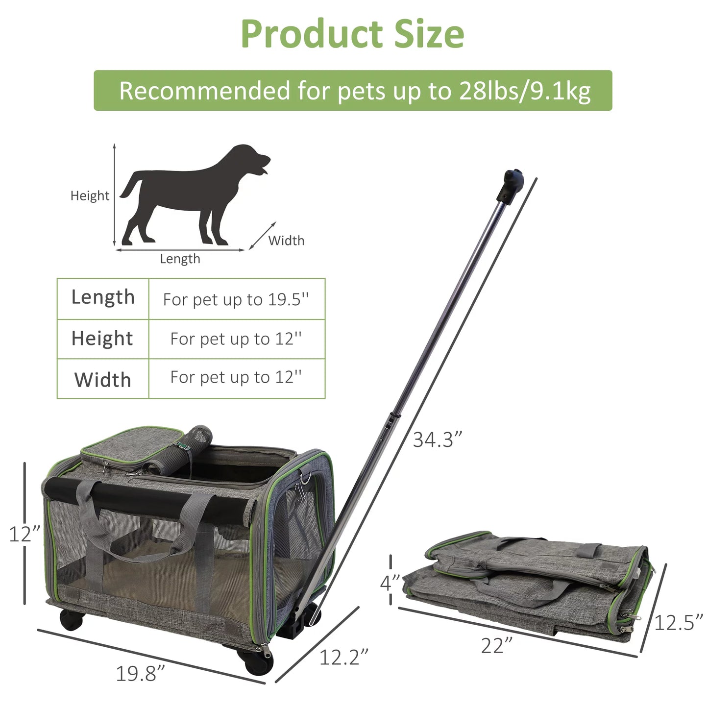 Pet Carrier with Wheels for Dogs and Cats, Airline Approved Pet Carrier for Cat & Dog, Cat Carrier with Wheel Removable Base, Telescopic Handle, Sizeoft-Sizeided Mesh and Sizeafety Sizetrap