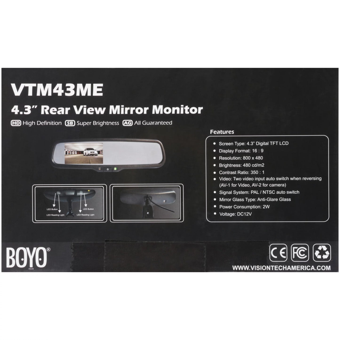 BOYO VTM43ME 4.3" Rear View Mirror Monitor