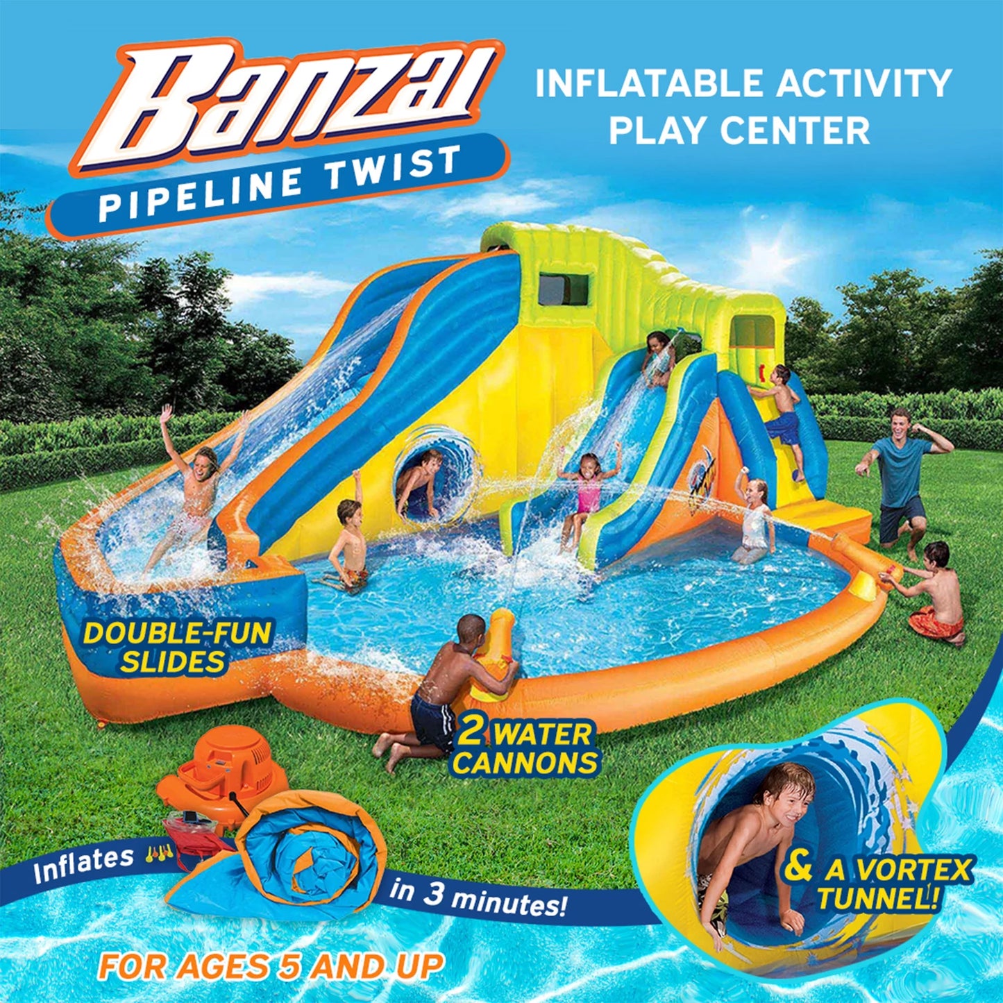 Banzai Pipeline Twist Kids Inflatable Backyard Waterpark Play Center