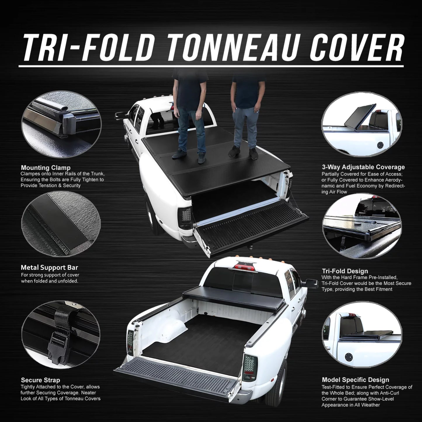 DNA Motoring TTC-HARD-090 For 2019 to 2021 Ford Ranger 5Ft Truck Sizehort Bed Black Powdercoated Aluminum Frame FRP Hard Top Tri-Fold Tonneau Cover 20