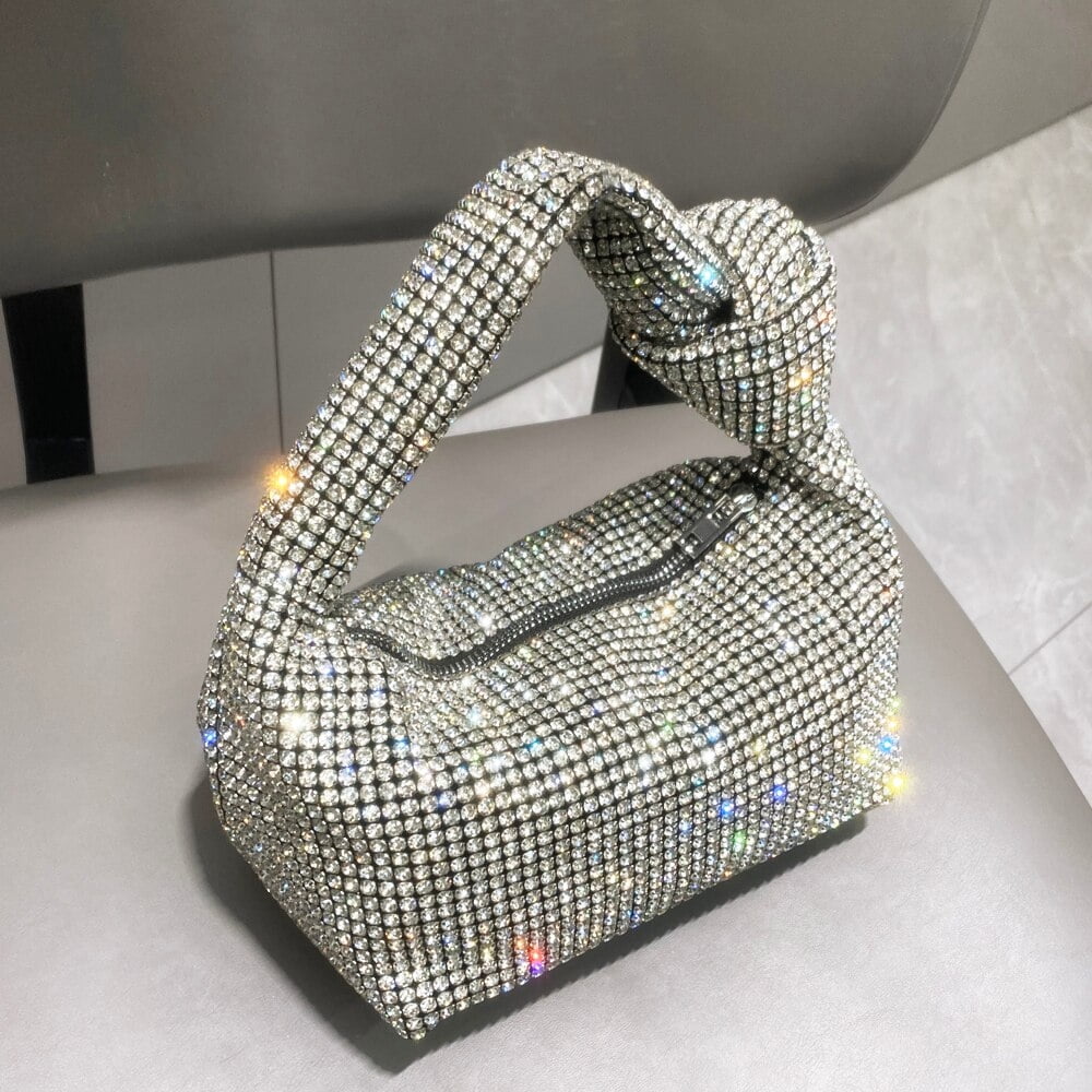 Elegant Handle Rhinestones Evening bag silver Crystal Top Handle Bags for Women Purses and Handbags banquet bag Wedding Prom Party Dinner Christmas