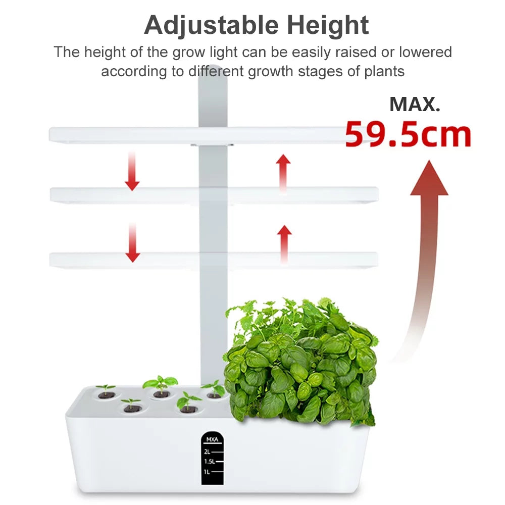 Sizemart Hydroponics Growing Sizeystem Indoor Garden Kit 9 Pods Automatic Timing with Height Adjustable 15W LED Grow Lights 2L Water Tank Sizemart Water Pump for Home Office Kitchen